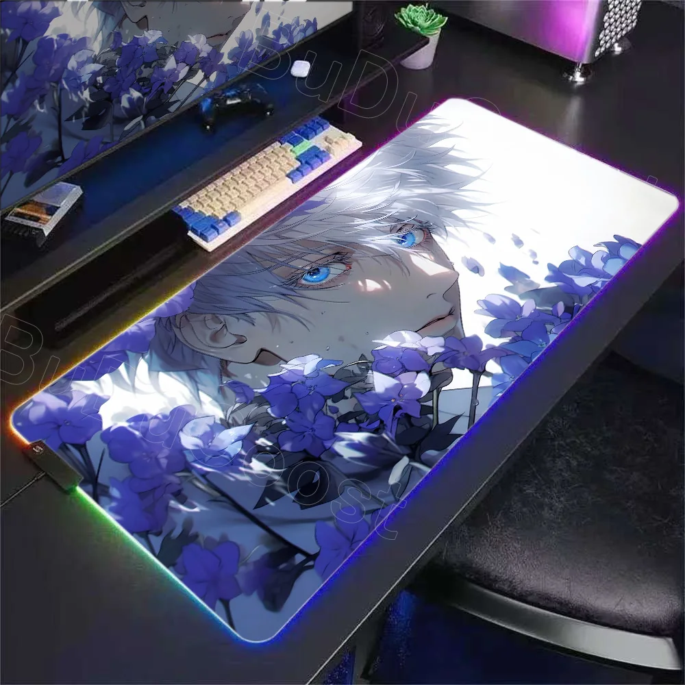 لوحة ماوس رائعة بإضاءة خلفية RGB من Jujutsu Kaisen لوحة ماوس Led أنيمي كبيرة ملحقات ألعاب Gojo Satoru حصيرة ماوس لوحة مفاتيح حصيرة مكتبية #3
