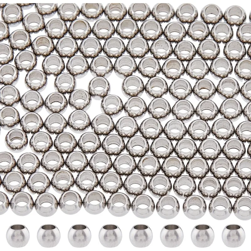 

200Pcs Round Spacer Beads 4mm Rondelle Stainless Steel Seamless Bead Smooth European Loose Ball for Jewelry