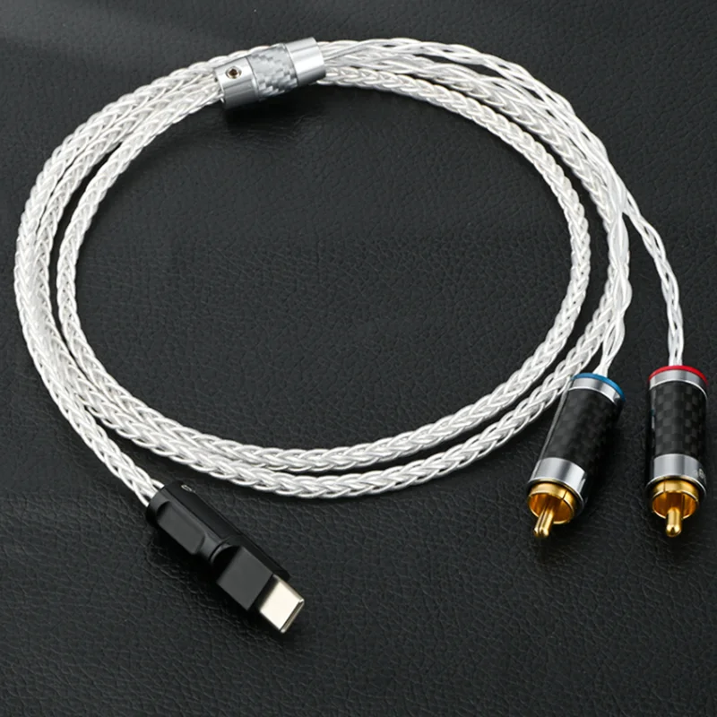Cable de audio tipo C a 2 RCA chapado en plata con chip decodificado para tableta, PC, teléfono móvil conectado al altavoz amplificador