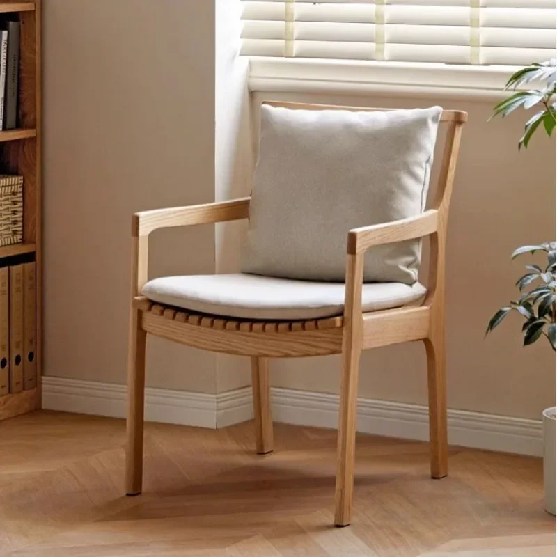 

Nordic home oak armchair with simple solid wood backrest