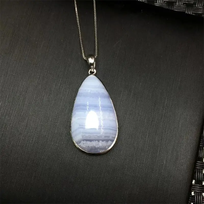 

S925 Natural Blue Lace Agate Teardrop Pendant DIY Party Jewelry Holiday Fengshui Gift For Women Healing Energy Gemstone 1pcs