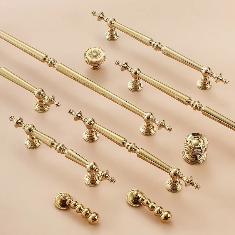 Round Knobs Solid Brass Bright Gold Kitchen Cabinet Handles for Drawer Luxury Wardrobe Cupboard Pulls Nordic Furniturte Hardware