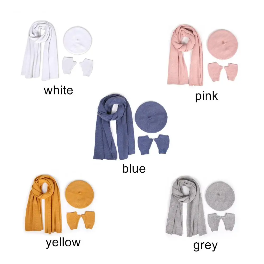 3pcs/set Warm Winter Cashmere Women Autumn Wool Half  Gloves Painter Hat Berets Hats Scarf Gloves Set