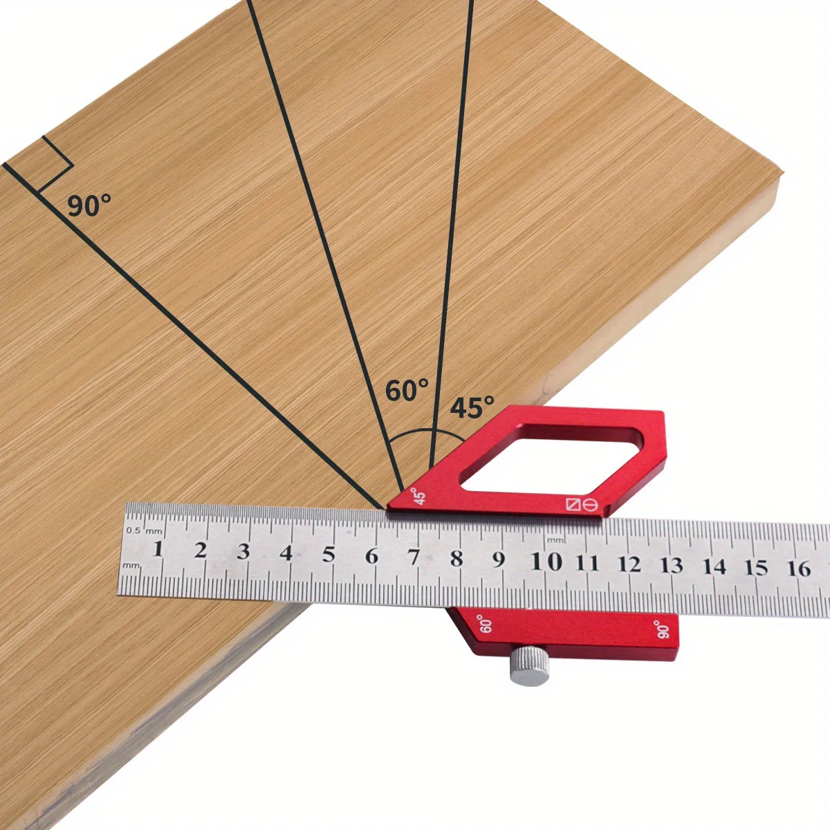 Woodworking Center Finder Positioning Block, 45/60/90 Degree Multi Angle Scriber,Steel Ruler Layout Marking Gauge Measuring Tool