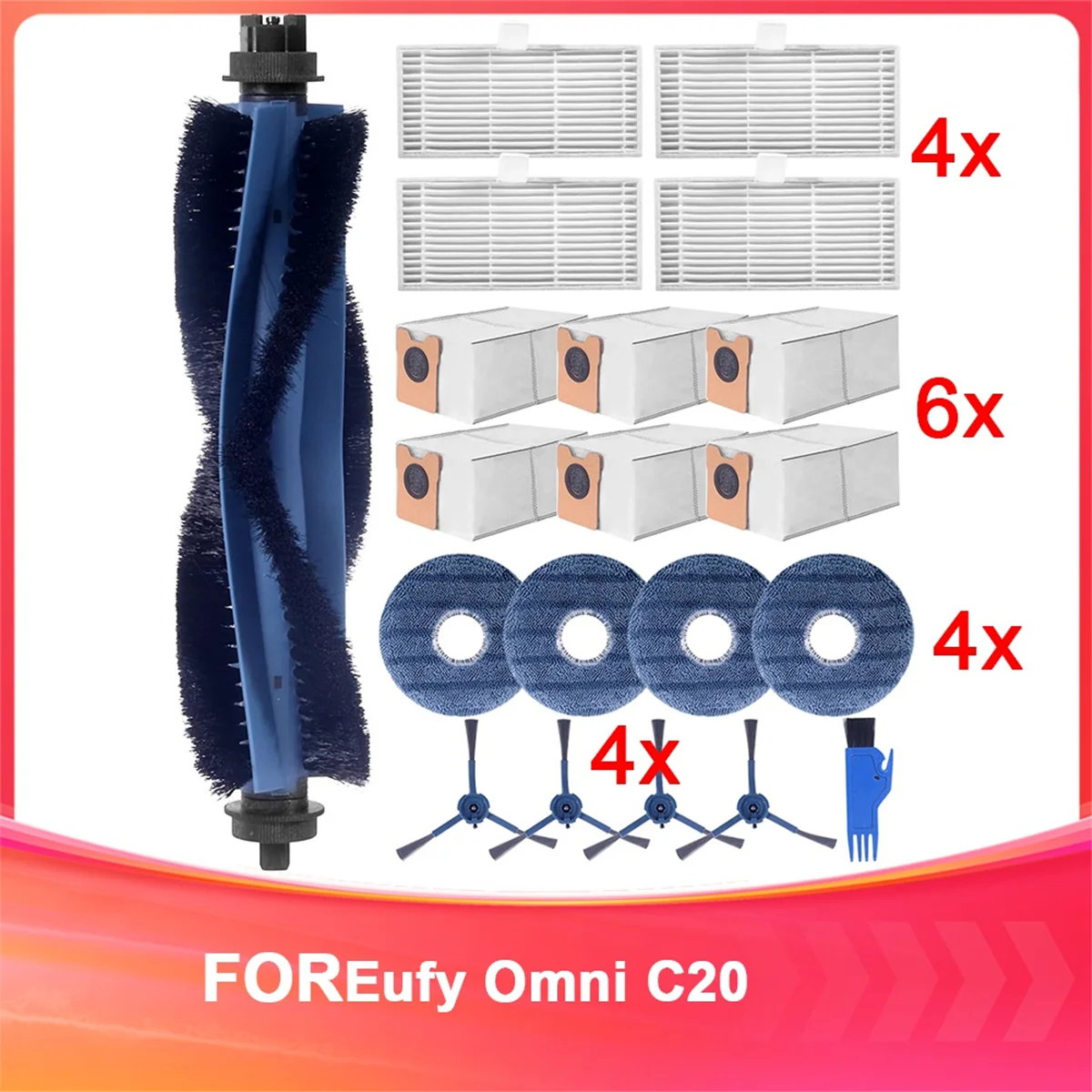 

Retails Accessory for Eufy Omni C20, Replacement Part Set for Eufy Omni C20,Main Brushes,Filters,Side Brushes, Cloths,Dust Bags