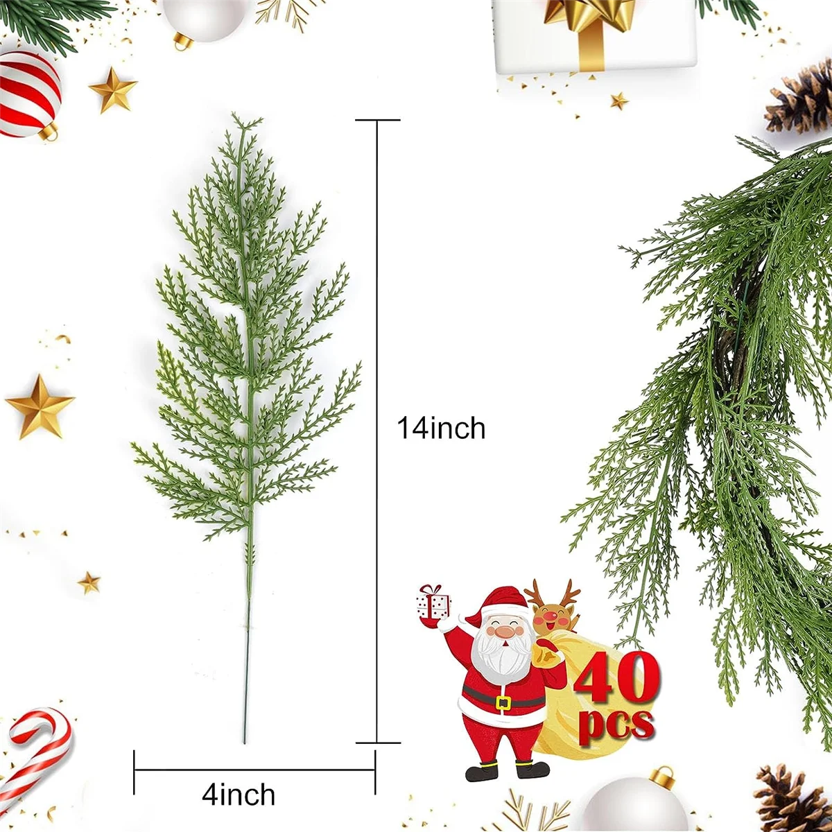 40 Pcs Artificial Cedar Sprigs Faux Cedar Spray Branches Cedar Cypress Stems Pine Picks Plastic Greenery Christmas DIY