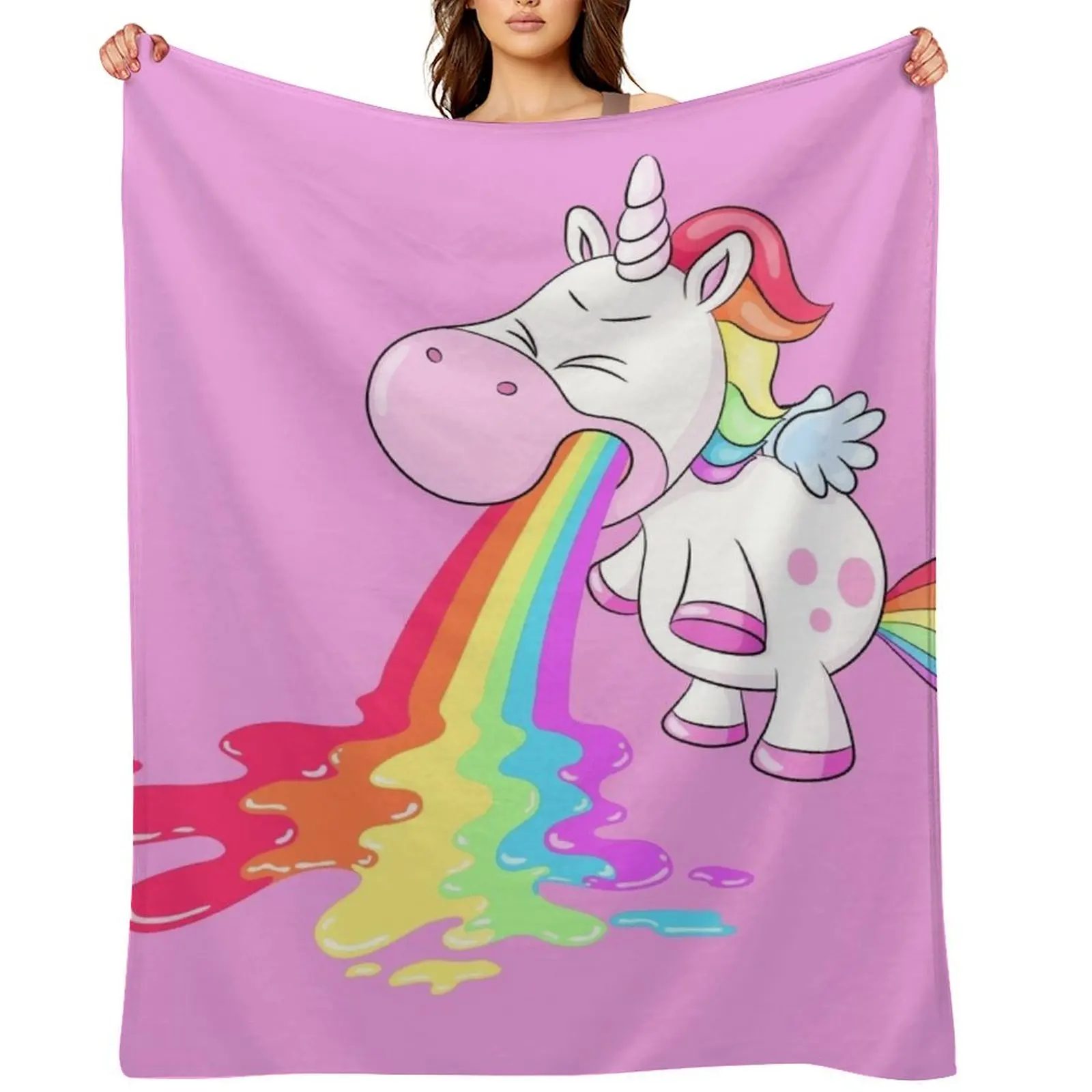 

Cute unicorn pukes a rainbow Throw Blanket Bed covers For Sofa Thin Large Beach Blankets