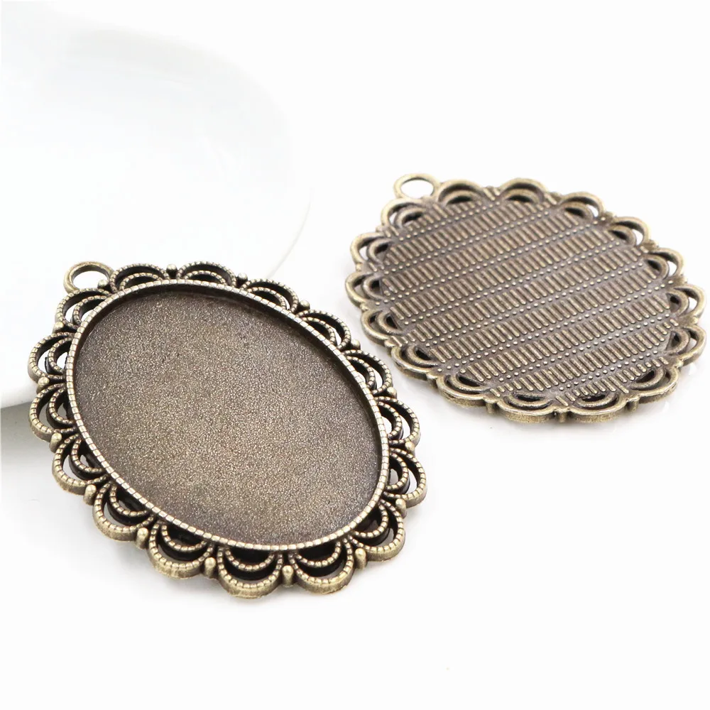 5pcs 30x40mm Inner Size 6 Colors Plated Pierced Flower Style Cabochon Base Setting Charms Pendant