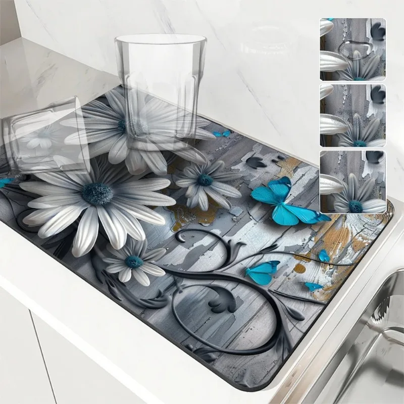 سوبر ماصة القهوة طبق تجفيف حصيرة ديزي زهرة نمط سريعة الجافة بالوعة المطبخ استنزاف وسادة مكافحة زلة الحمام صنبور تحديد الموقع