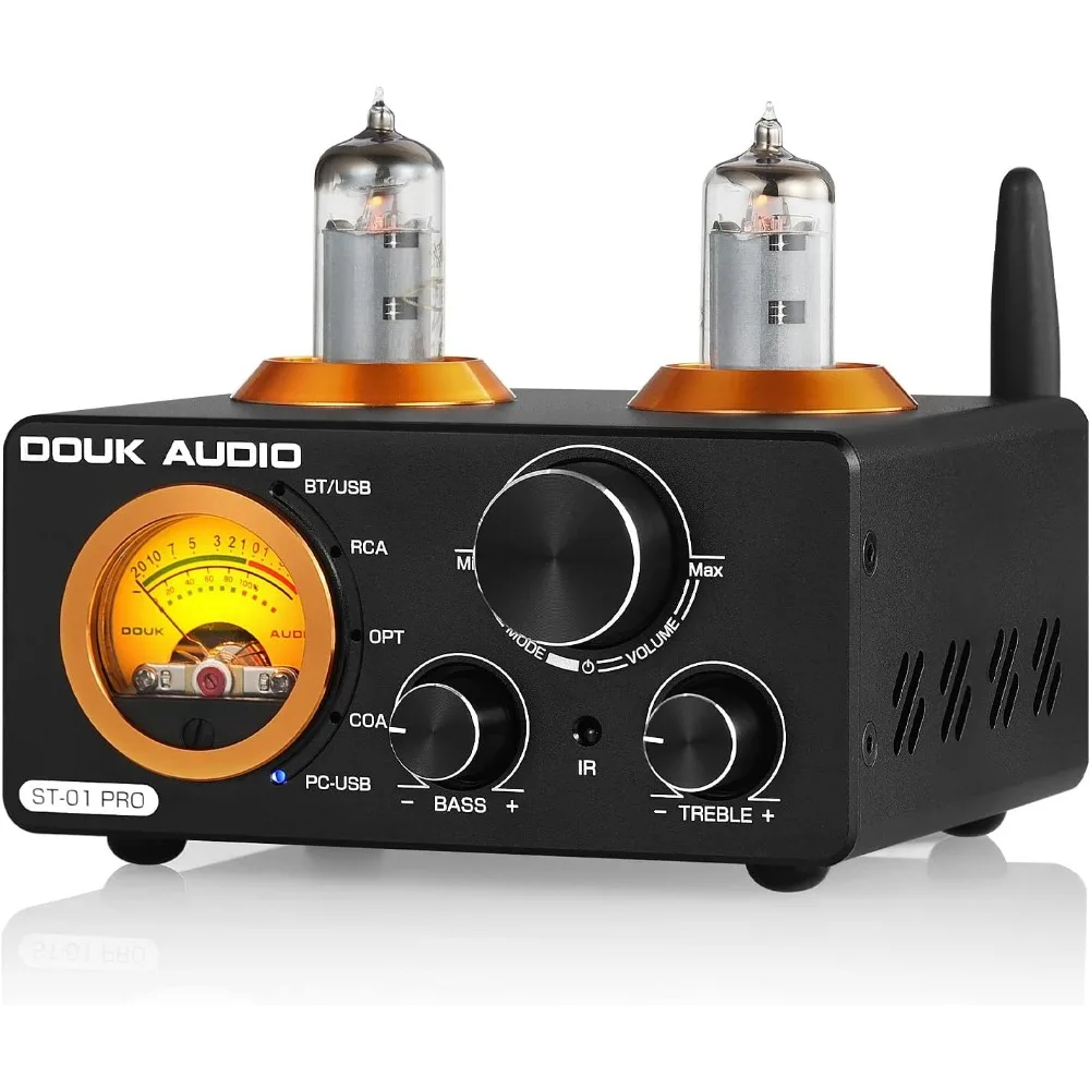 

200W Bluetooth Amplifier, 2 Channel Vacuum Tube Power Amp with USB DAC/Coaxial Optical Inputs/VU Meter/Treble Bass Control