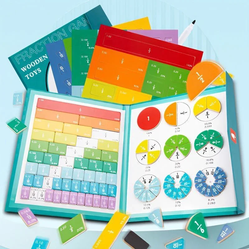 Magnetic Fraction Demonstration Book with Tiles Fractions Manipulatives Score Disk Demonstrator for Educational Tools