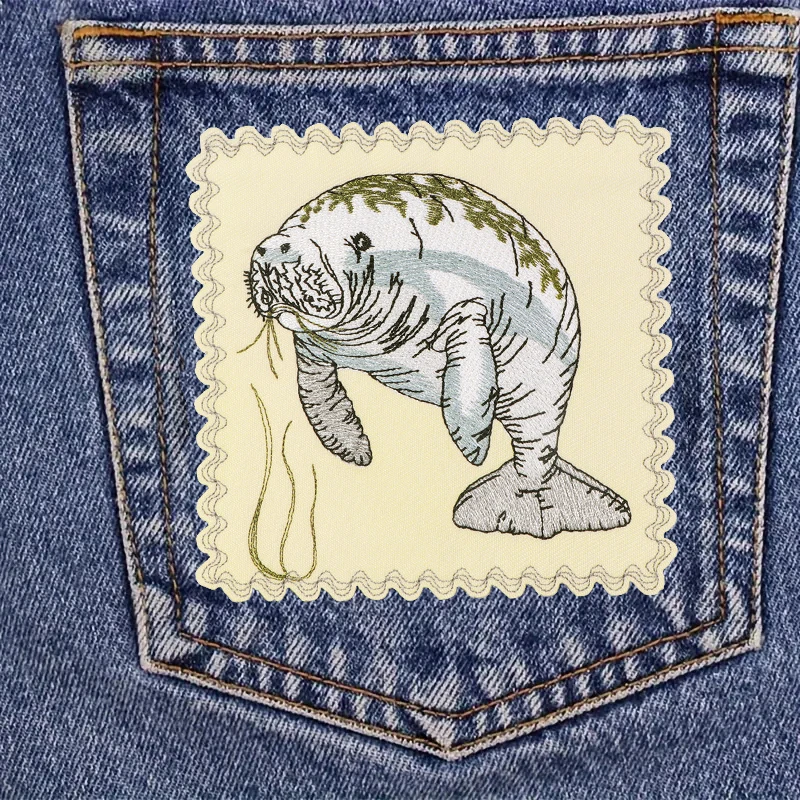 1 szt. Urocza naszywka z haftem w kształcie manatii, trawy morskiej, naszywka z motywem zwierzęcym, naturalna, do samodzielnego wykonania, prezent, naszywki do naprasowania na ubrania, czapki, kurtki, czapki typu trucker