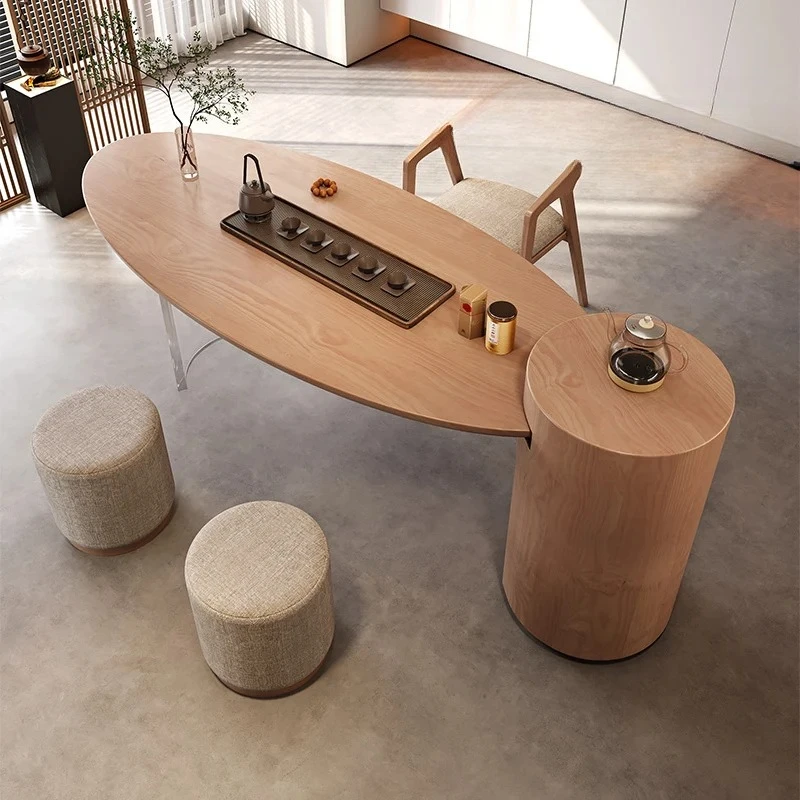AANordic Wabi-sabi Cream Wind Solid Wood Tea Table Household Simple Integration Creative Multi-functional Tea Table
