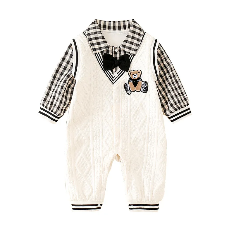 

Baby Boys Faux Vest & Shirt 2-Piece Style Bodysuit Romper Crawling Suit for Newborn Infant Cute Chic Gentleman Outfit