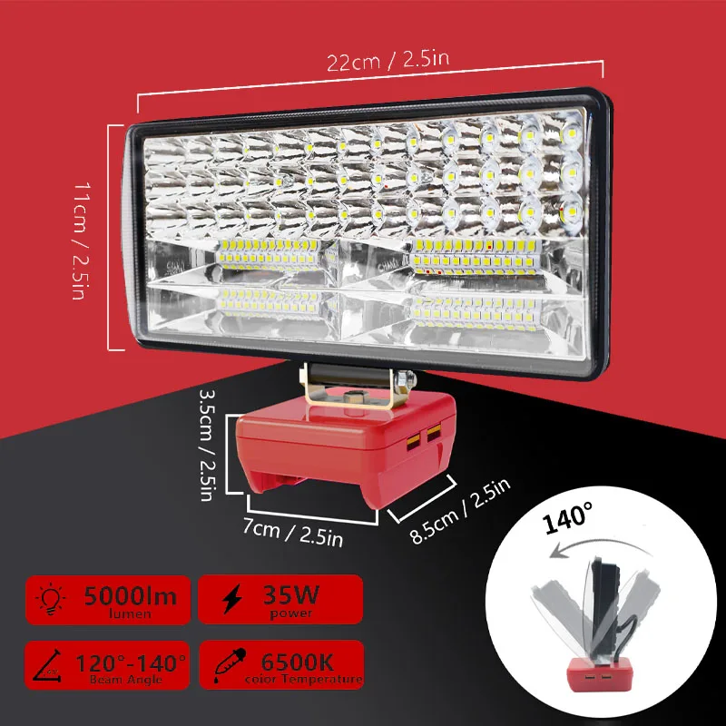 （Without Batteries）Flood Work Light 84LED 5000LM for Milwaukee LED 18V/20V m18 Lithium Battery Light with Low Voltage Protection