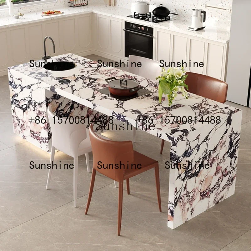 Multifunctional rock slab middle guide island dining table and bar integratedR