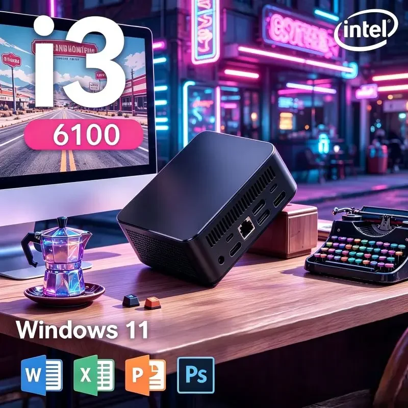 Mini PC Compacto y Elegante, Core I3 6100, 16GB SSD, Win11 Pro, WiFi6 y 4K, Tamaño Compacto Pero Potente para el Hogar y el Trabajo Diario