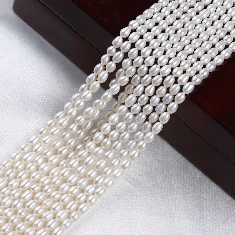 10strands 4-5mm AAA White Natural Loose Beads Real Freshwater Rice Pearl Strand