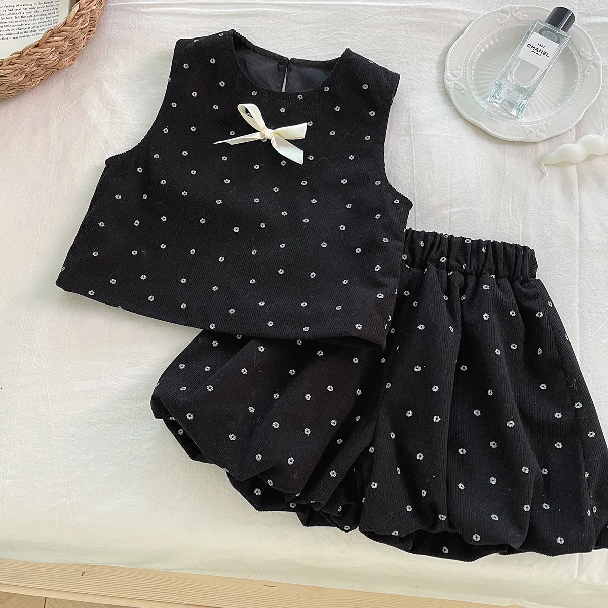 2025 Spring New Korean Girls Polka Dot Bow Long Sleeve Bottom Shirt Baby Short Skirt Cute Three Piece Set