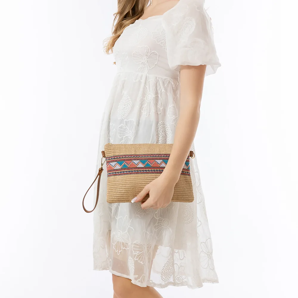 ENSPT cross-border woven bag, niche design PP straw bag women's high-end sense exquisite hand shoulder bag women