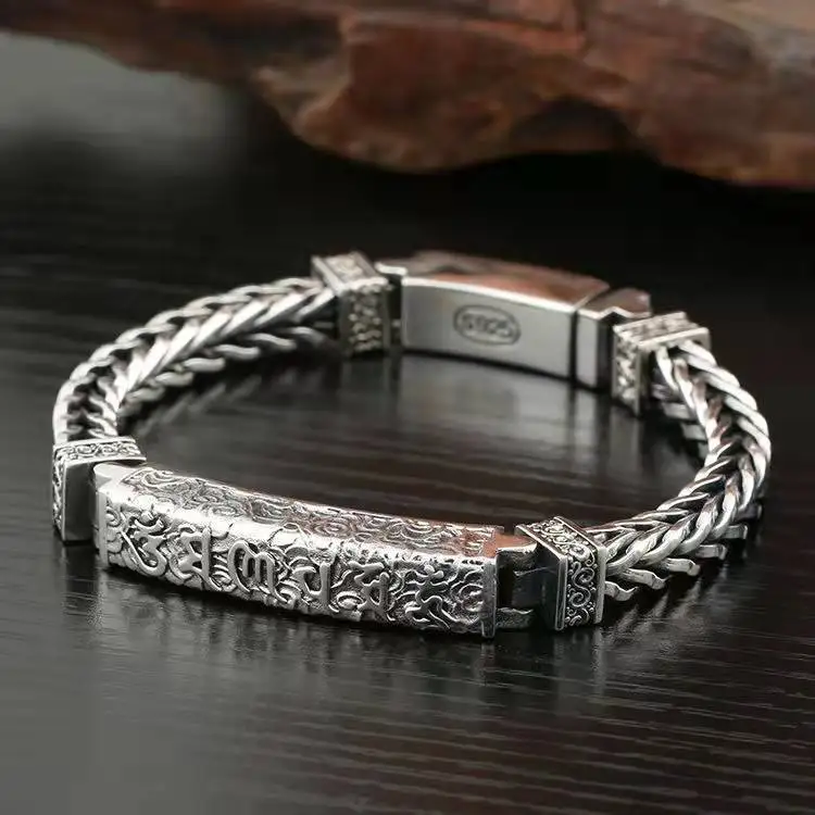 

Vintage Silver Color Six Word Truth Bracelet Men's Aggressive Woven Bracelet Banquet Jewelry Accessories Gift