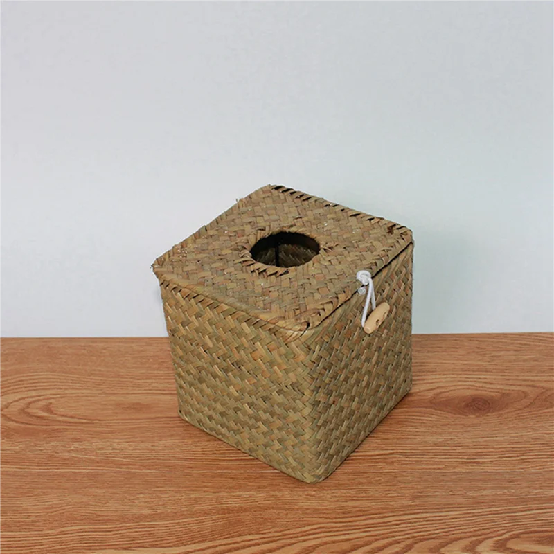 4 Pack Square Seagrass Facial Tissue Box - Decorative Woven Paper Holder Napkin Dispenser - Straw Tissue Box Cover-AT30