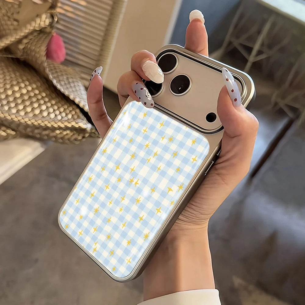 Blaues Karomuster Paar Drop Glue INS Hülle für iPhone 15 17 13 Pro Max Phone 11 12 13 ProMax 14 15 16 Plus Hüllen Stoßfest Niedliche Coque – Detail 7