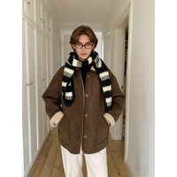 Cute rabbit ear knitted wool hat women's autumn and winter Korean atmosphere black and white striped warm scarf integrated hat