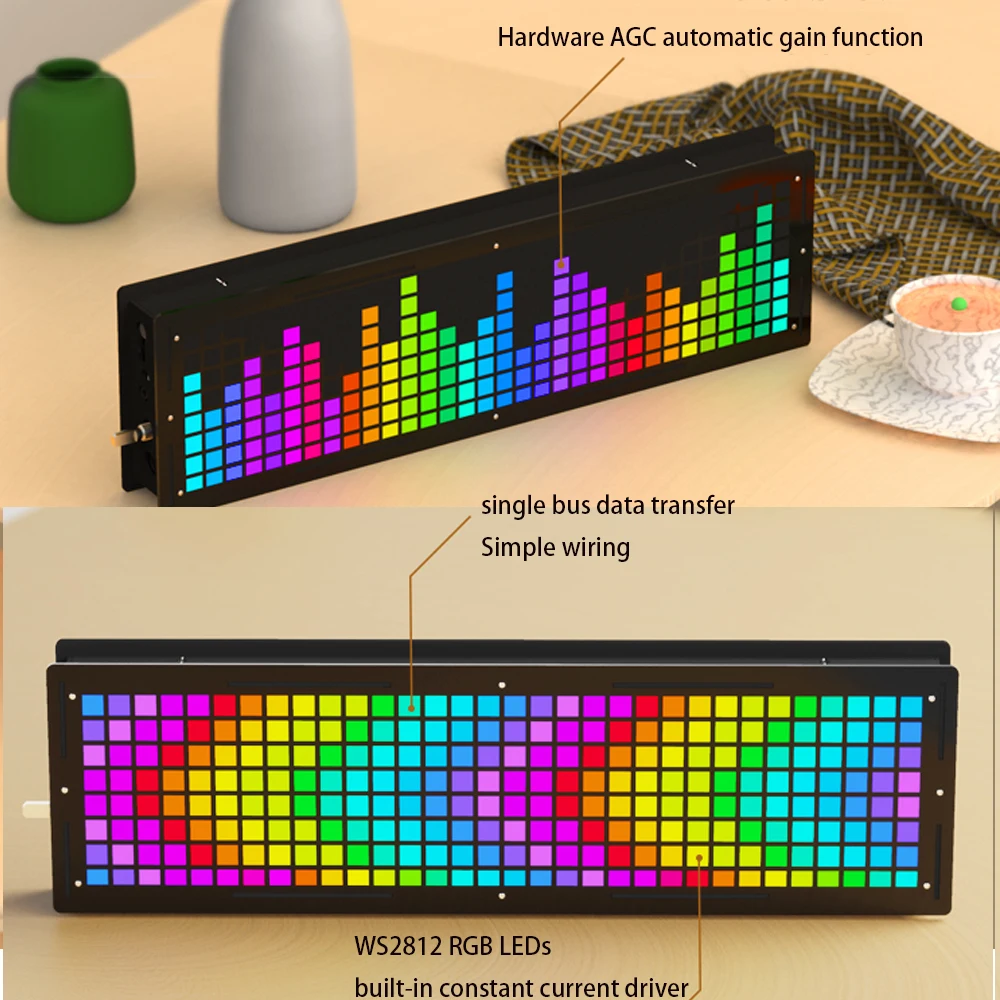 diy electronic music spectrum kit RGB full color 32x8 lattice music spectrum display SMD WS2812 clock diy soldering project