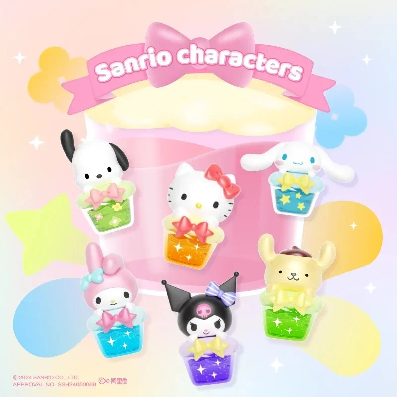 Sanrio Blind Box Dopamine Speciale Drank Serie Leuke Bean Kawaii Hello Kitty Kuromi Mini Model Kinderspeelgoed Verjaardagscadeau