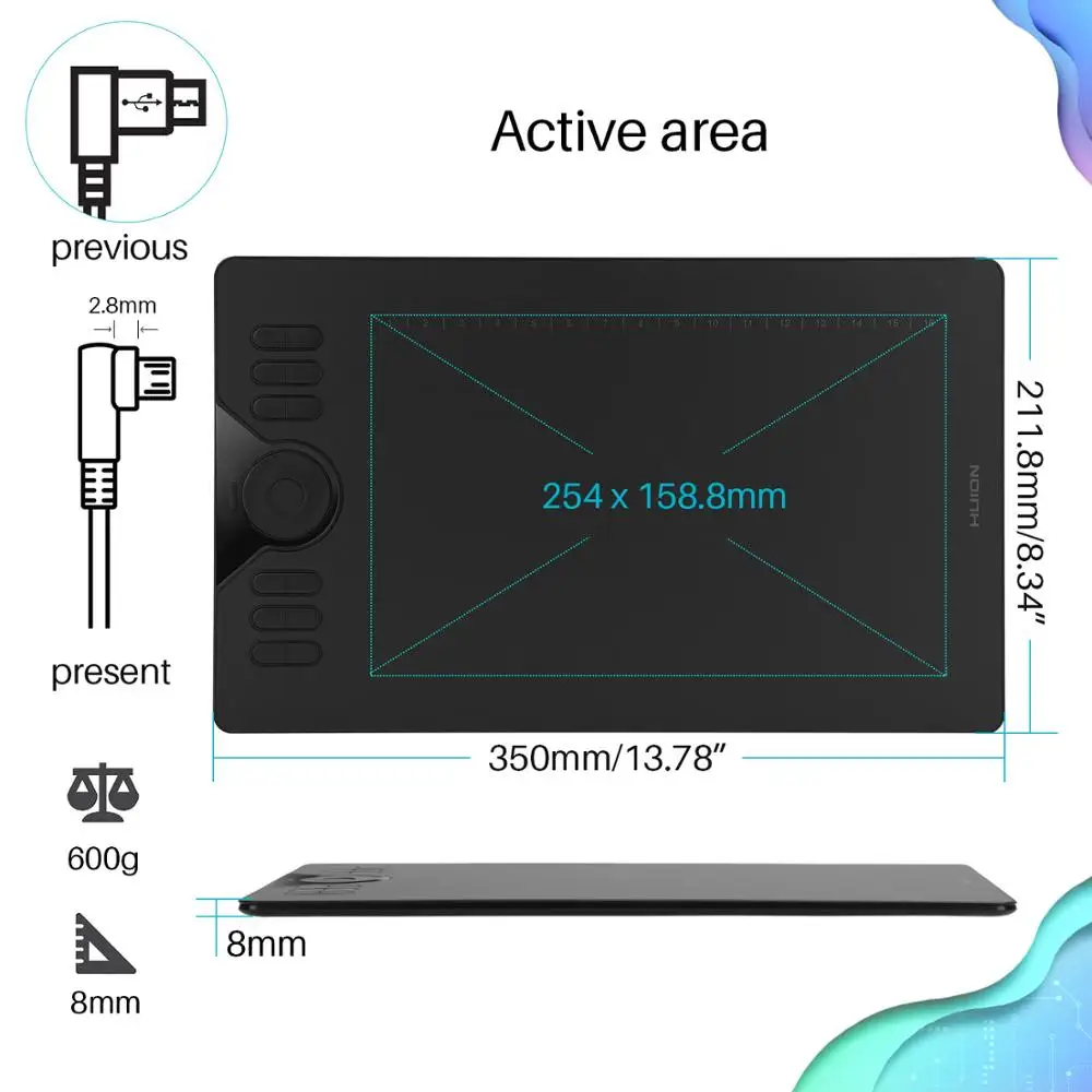 HUION HS610 Graphics Drawing Tablets Digital Battery-Free Pen Tablet Android Phone Tablet with Tilt OTG for Windows Mac OS