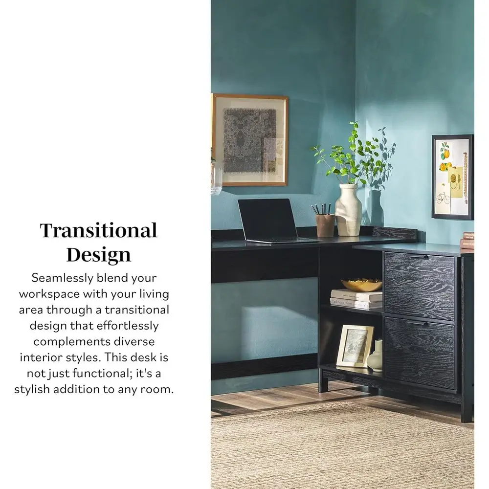 Transitional Office Design, Writing Desk with Drawers and Open Cubbies, Spacious Desktop, Reversible Fit, Complementary in Livin