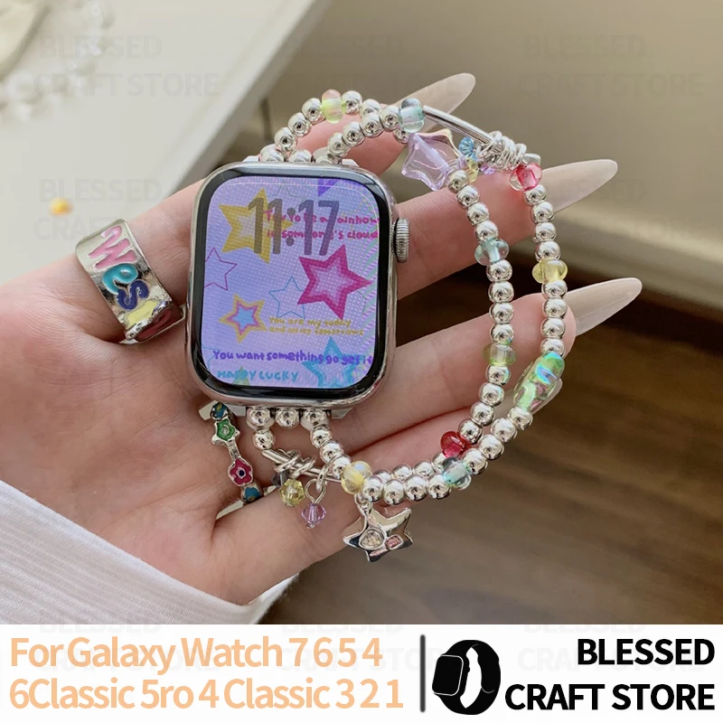 Bohemian Cute Sparkly Beaded Watch Strap for Galaxy Watch 7654 FE  Heart Star Bracelet Replacement Wristband for Garmin 20 22mm