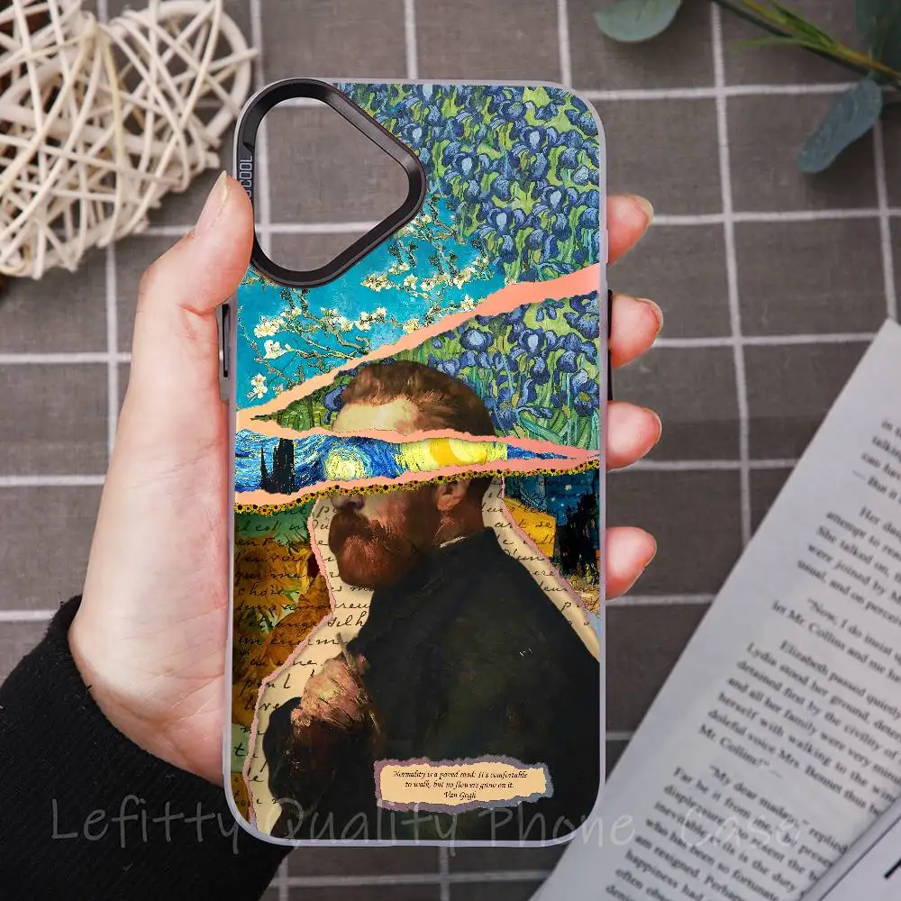 

Simple Van Gogh INS Fashion Phone Case For IPhone 16 15 14 13 12 11 Plus Pro Max Multicolor Aurora Laser Shockproof Funda Cover