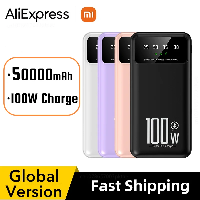 2025 НОВЫЙ Xiaomi 50000 мАч Высокая емкость 100 Вт Быстрая зарядка Power Bank Портативное зарядное устройство Аккумулятор Powerbank для iPhone Huawei