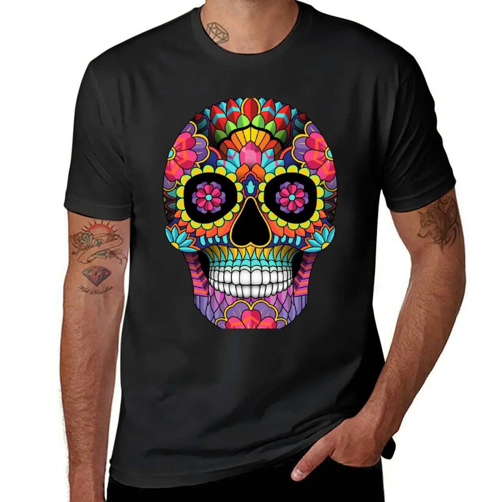 

sugar skull full colors T-Shirt kawaii clothes summer top man t shirt tshirts for men