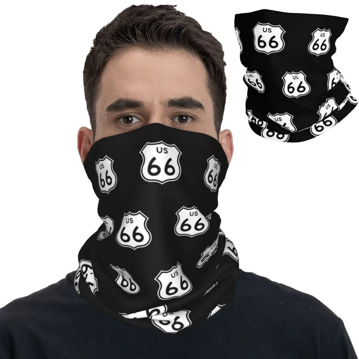 Motorcycle Racing Route 66 Bandana Neck Cover Printed Wrap Scarf Warm Headwear Cycling Unisex Adult Windproof