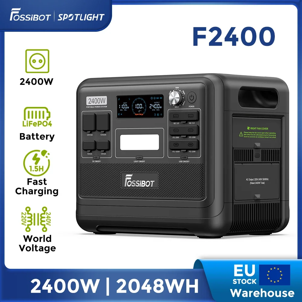 

FOSSiBOT F2400 портативная электростанция, 2048Wh/640000mAh LiFePO4 батарея, 2400W(4600W Peak) солнечный генератор, 16 выходных портов