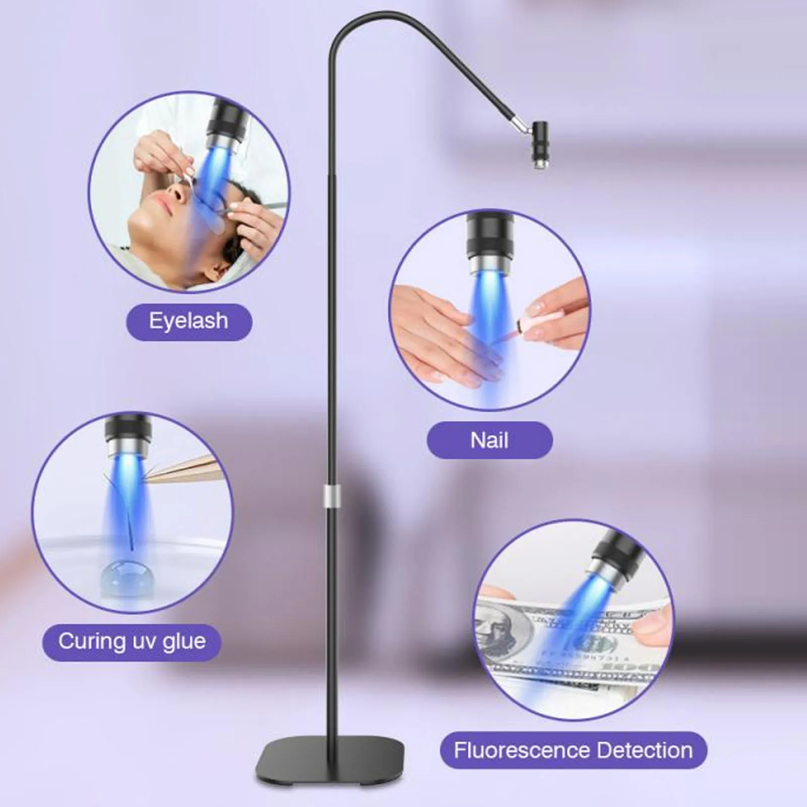 LED Lash Curing Lamp Flexible Gooseneck Foot Pedal Switch Height Adjustment Eyelash Extension Glue Curing Light for Nail Salon