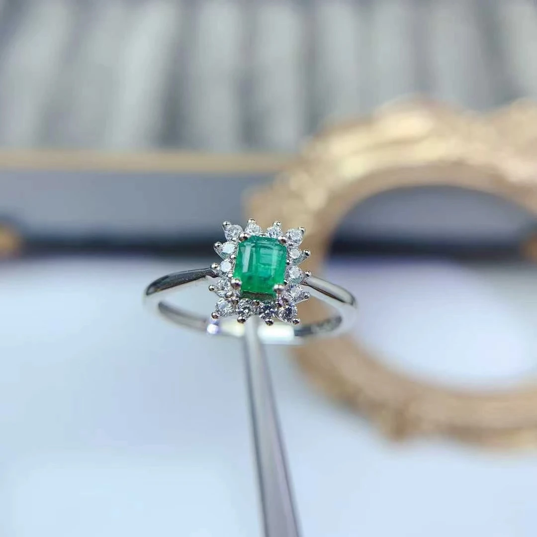 

Ювелирные изделия из серебра 925 пробы с изумрудом, настоящее кольцо из стерлингового серебра с драгоценным камнем 3 мм * 4 мм, ювелирные изделия из натурального изумруда