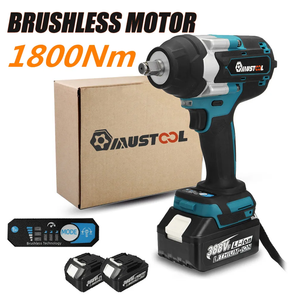 

1800N.M Brushless Electric Wrench Torque 1/2 Inch Cordless Impact Wrench Car Repair Power Tool For Makita 18V Battery