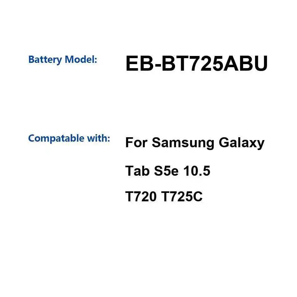 

7040 мАч для Samsung Galaxy Tab S5e 10,5 T720 T725C Аккумулятор для планшета EB-BT725ABU Длительная производительность