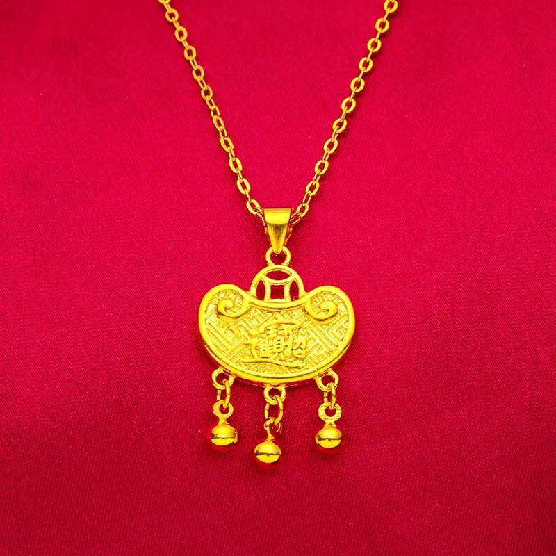 

24K Gold Bell Women's Pendant, AU999 Pure - Trendy Bell Style, Body Texture + Light Refraction, Neck Luxury Dynamic Accent