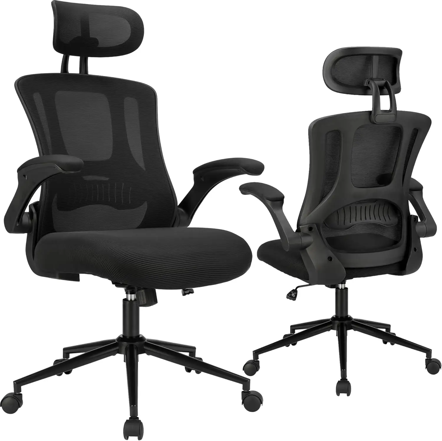

Ergonomic Office Desk Chair - Comfy Mesh Computer Chair With Flip-Up Arms & Lumbar Support & Headrest & Tilt Function, Big And