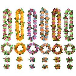 4pcs/Set Artificial Hawaiian Flower leis Garland Necklace DIY Party Decor Decoration Fancy Dress Party Hawaii Beach Fun Flowers