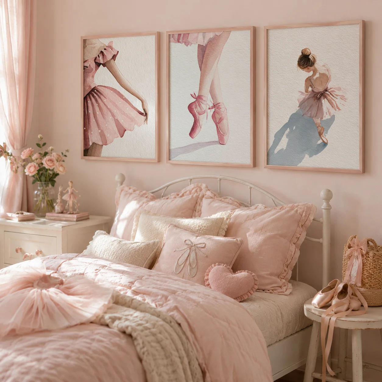 Nordic Wall Art Ballerina Pink Ballet Dancer Canvas Painting Nordic Style Poster Print for Girls Bedroom Wall Decor
