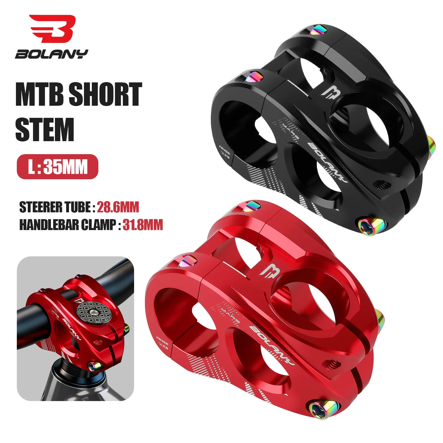 

BOLANY MARS Mountain Bike Short Stem Bicycle 35mm Stem Aluminum Alloy CNC Cutout Outdoor Bike Parts for AM/Enduro/XC/MTB Bikes