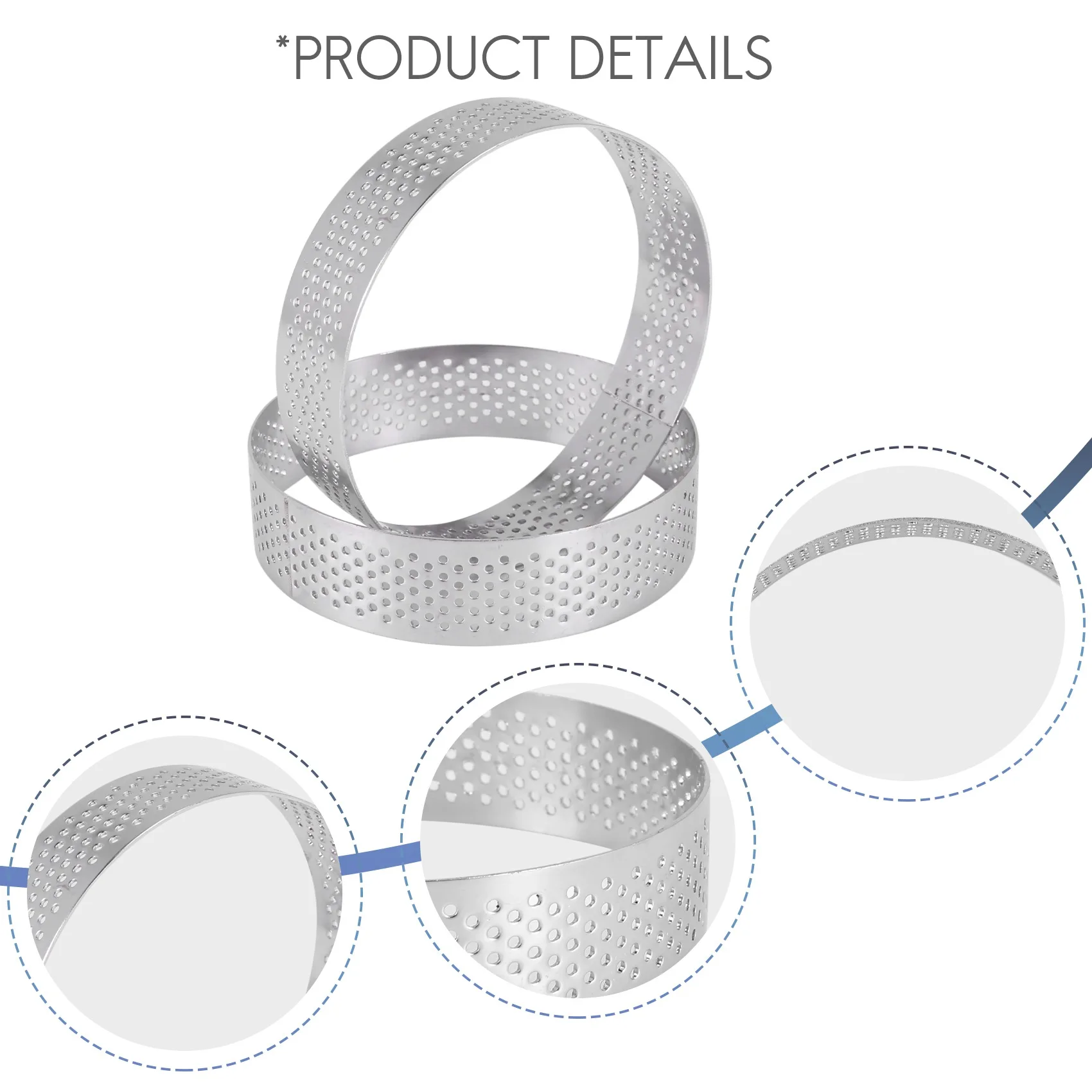 PZHI-10 Pack Stainless Steel Tart Ring, Heat-Resistant Perforated Cake Mousse Ring, Round Ring Baking Doughnut Tools