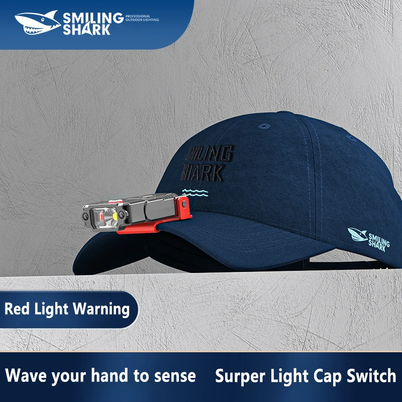 Smiling Shark TD1007 Sensor Headlamp, USB Rechargeable Mini Headlight, Cap On Clip Light, for Outdoor Camping, Night Fishing