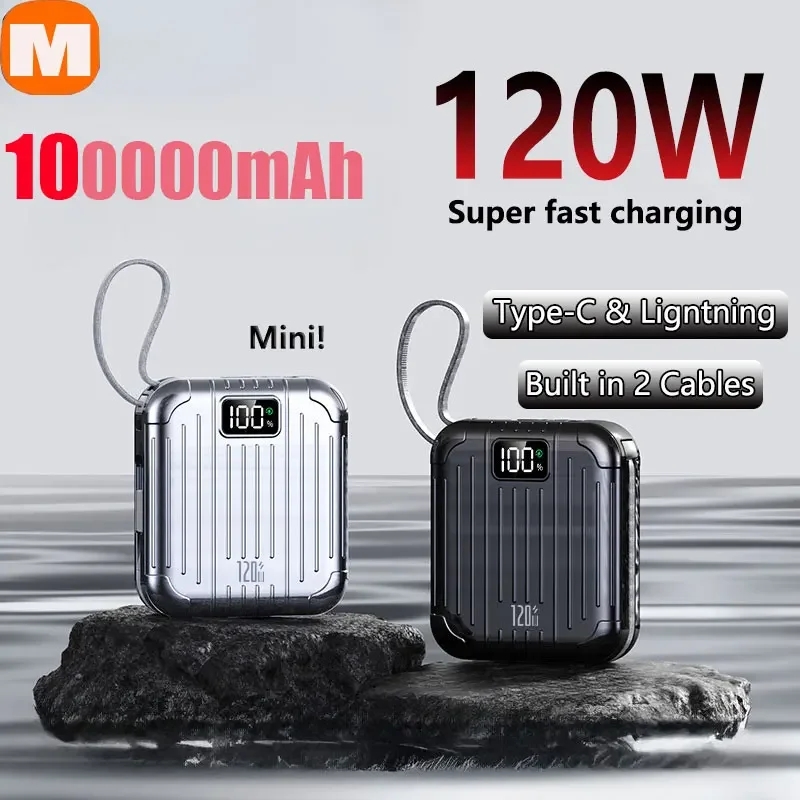 

100000mAh Power Bank 120W External Battery Power Bank Dual-wire Super Fast Charging Portable Mini Power Bank For iPhone Xiaomi